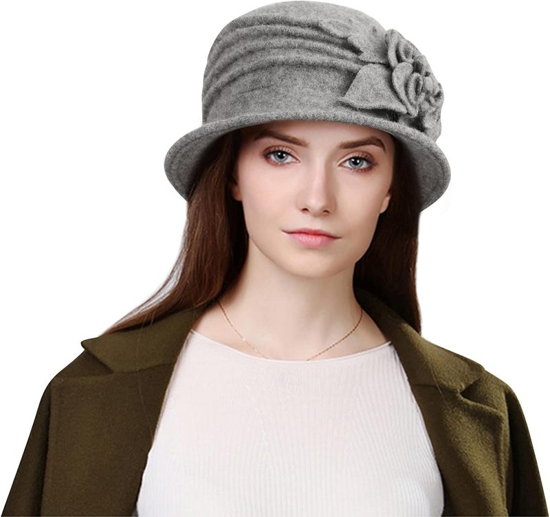 Sumolux Women Beret Hat French Vintage Floral Wool Dress Cloche Classic Winter Hat 1920s - Image 2